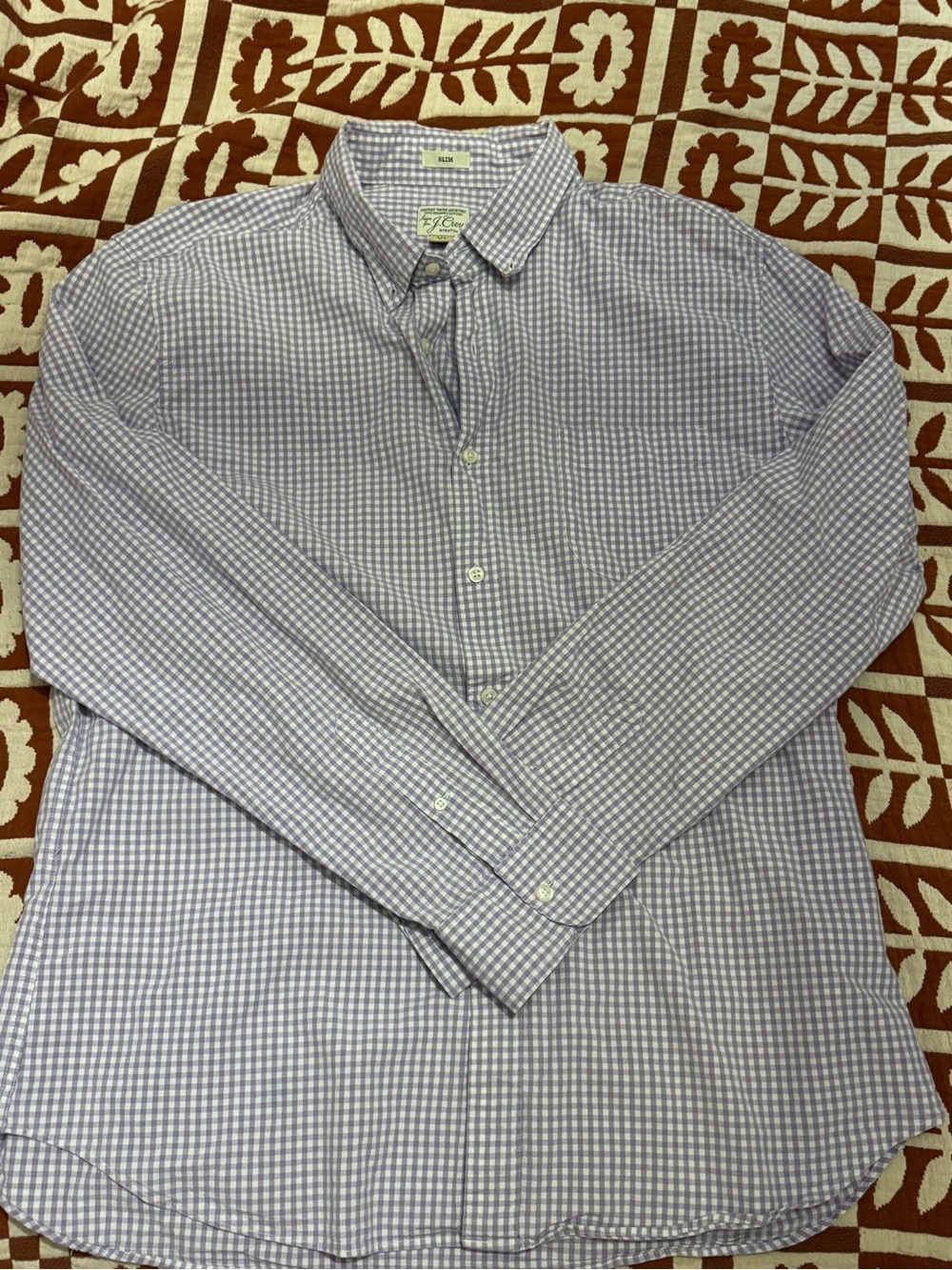 J Crew Classic Slim Men's Lavender Gingham Button-Down Shirt